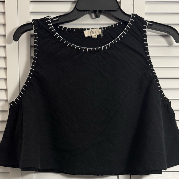 Elan Tops - Elan Black Tank Top with White Stitching